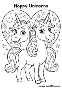 Coloring pages: Happy Unicorns pdf