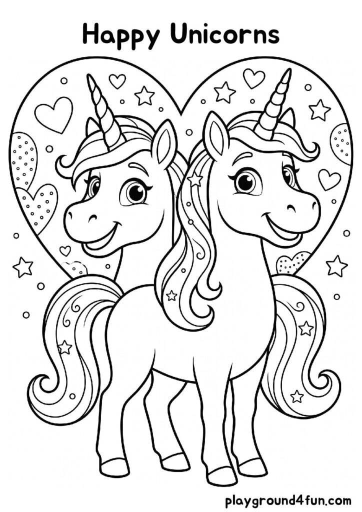 Happy Unicorns Coloring Pages