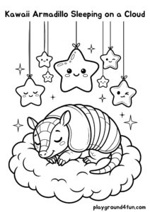 Coloring pages: Kawaii Armadillo Sleeping on a Cloud pdf