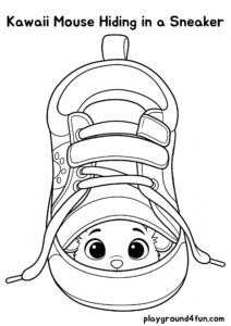 Coloring pages: Kawaii Mouse Hiding in a Sneaker pdf