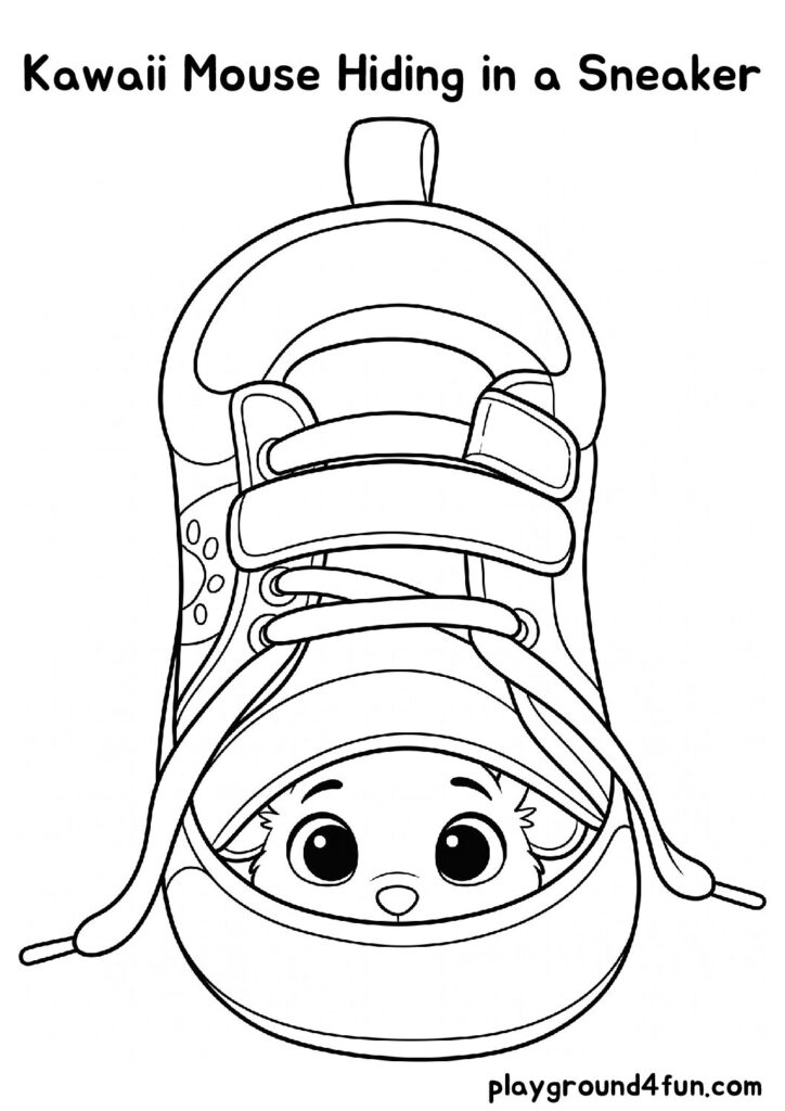 Kawaii Mouse Hiding in a Sneaker Coloring Pages