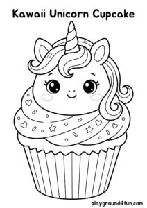 Coloring pages: Kawaii Unicorn Cupcake pdf