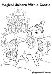 Coloring pages: Magical Unicorn With a Castle pdf