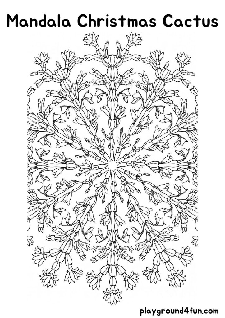 Mandala Christmas Cactus Coloring Pages