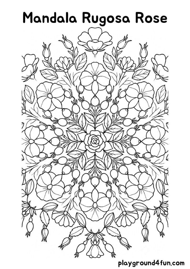Mandala Rugosa Rose Coloring Pages