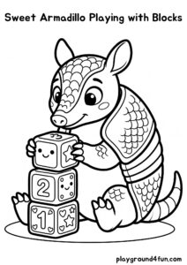 Coloring pages: Sweet Armadillo Playing with Blocks pdf