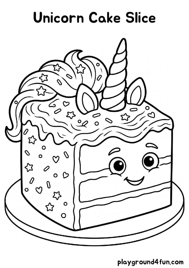Unicorn Cake Slice Coloring Pages