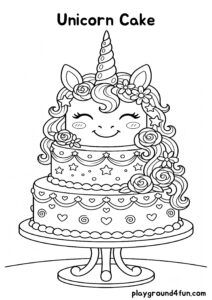 Coloring pages: Unicorn Cake pdf