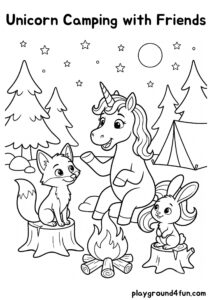 Coloring pages: Unicorn Camping with Friends pdf