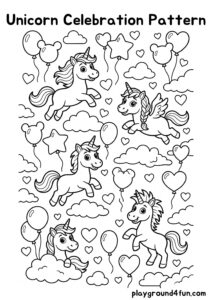 Coloring pages: Unicorn Celebration Pattern pdf