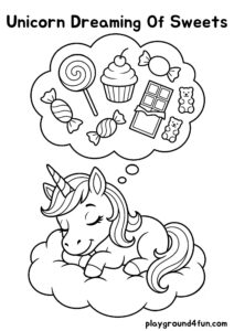 Coloring pages: Unicorn Dreaming Of Sweets pdf