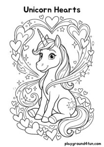 Coloring pages: Unicorn Hearts pdf