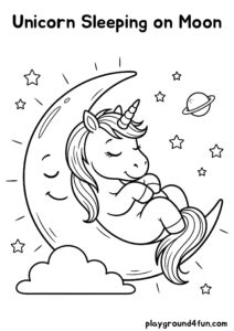 Coloring pages: Unicorn Sleeping on Moon pdf