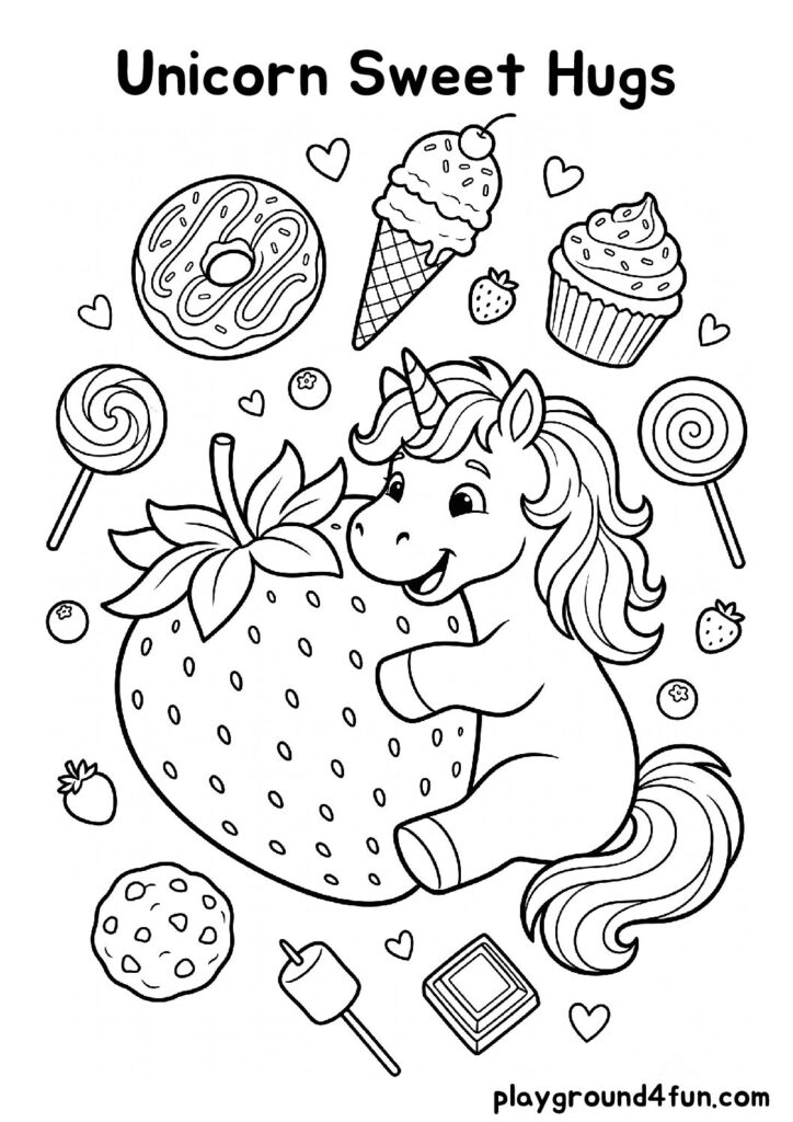 Unicorn Sweet Hugs Coloring Pages
