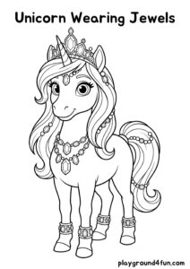 Coloring pages: Unicorn Wearing Jewels pdf