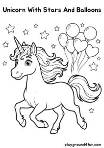 Coloring pages: Unicorn With Stars And Balloons pdf