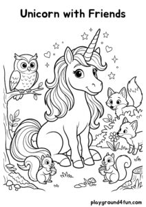 Coloring pages: Unicorn with Friends pdf