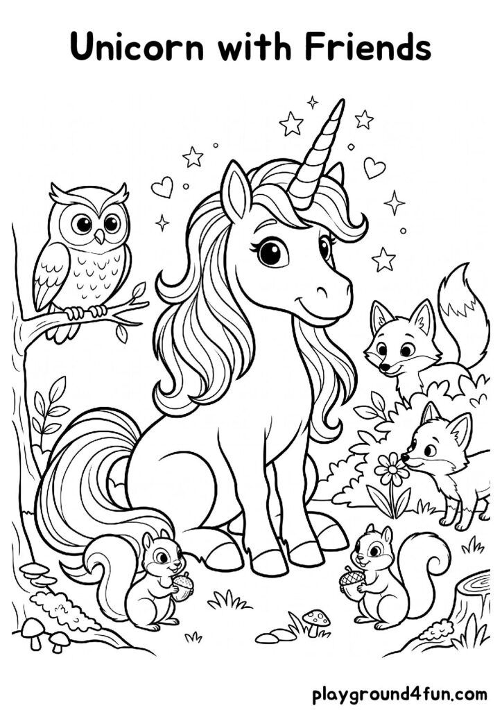 Unicorn with Friends Coloring Pages