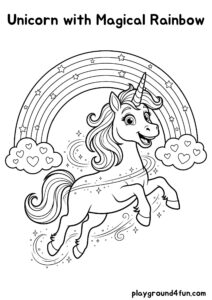 Coloring pages: Unicorn with Magical Rainbow pdf