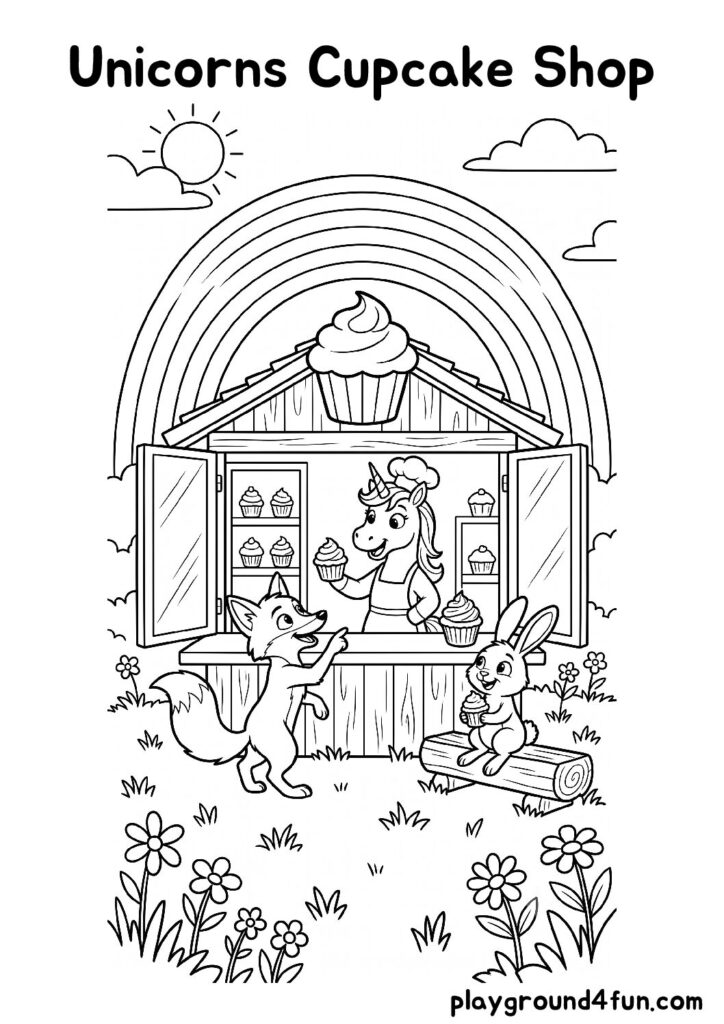 Unicorns Cupcake Shop Coloring Pages