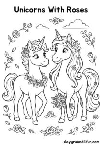 Coloring pages: Unicorns With Roses pdf