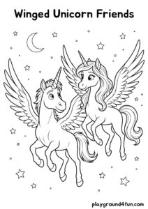 Coloring pages: Winged Unicorn Friends pdf