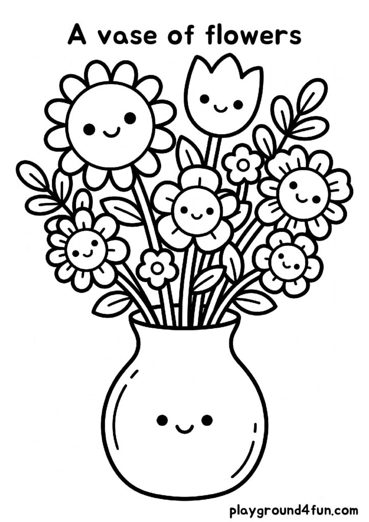 Bold and Easy A vase of flowers Coloring Pages