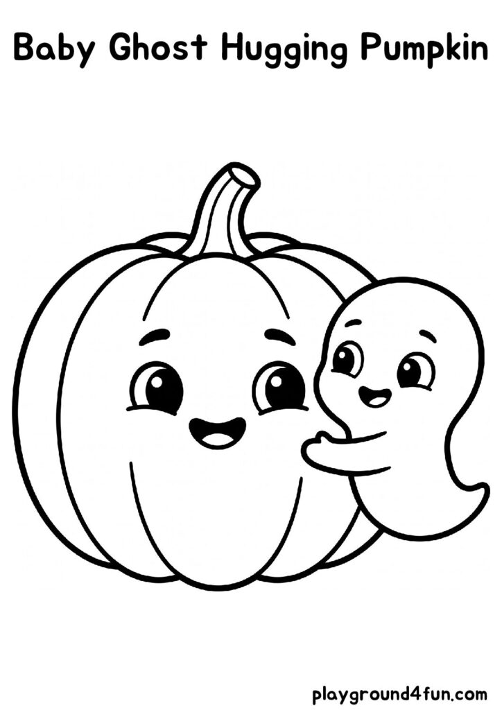 Baby Ghost Hugging Pumpkin Coloring Pages
