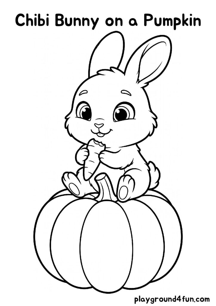 Chibi Bunny on a Pumpkin Coloring Pages