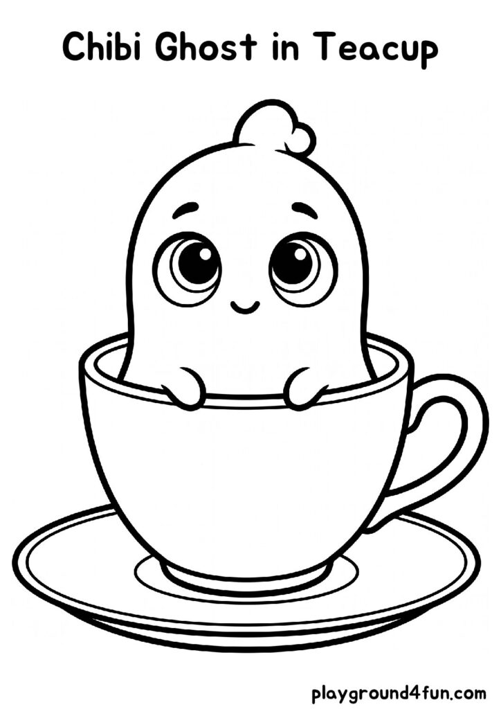 Chibi Ghost in Teacup Coloring Pages