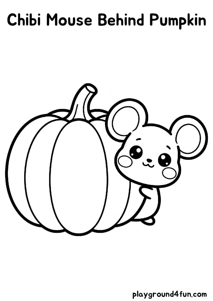 Chibi Mouse Behind Pumpkin Coloring Pages