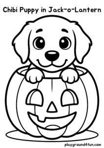 Coloring pages: Chibi Puppy in Jack o Lantern pdf