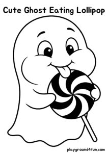 Coloring pages: Cute Ghost Eating Lollipop pdf