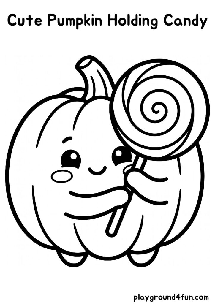 Cute Pumpkin Holding Candy Coloring Pages