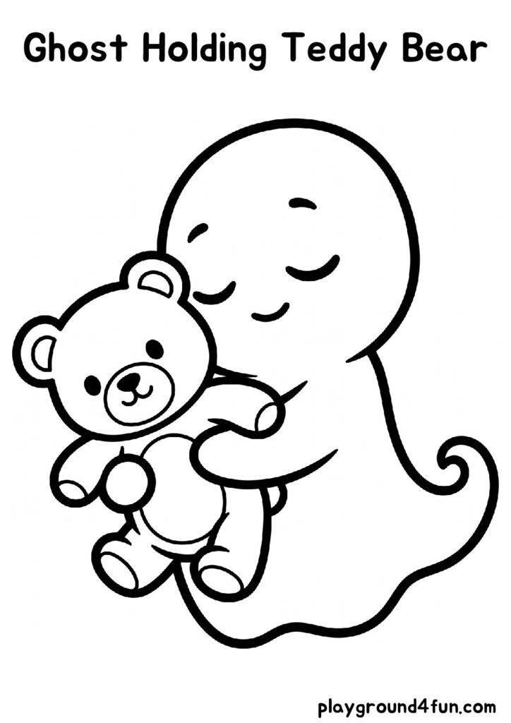 Ghost Holding Teddy Bear Coloring Pages