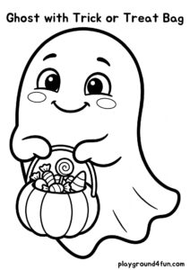 Coloring pages: Ghost with Trick or Treat Bag pdf