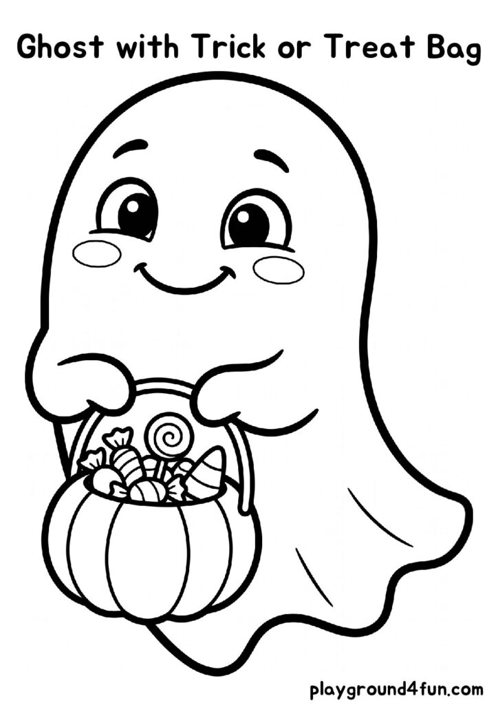 Ghost with Trick or Treat Bag Coloring Pages
