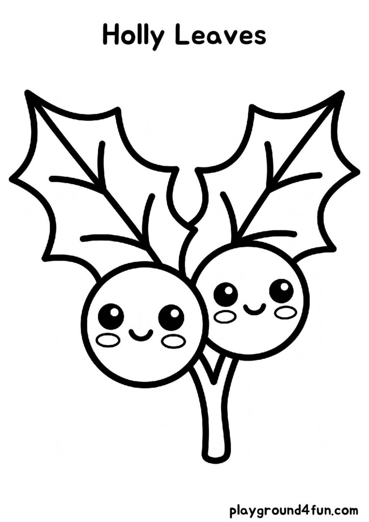 Bold and Easy Holly Leaves Coloring Pages