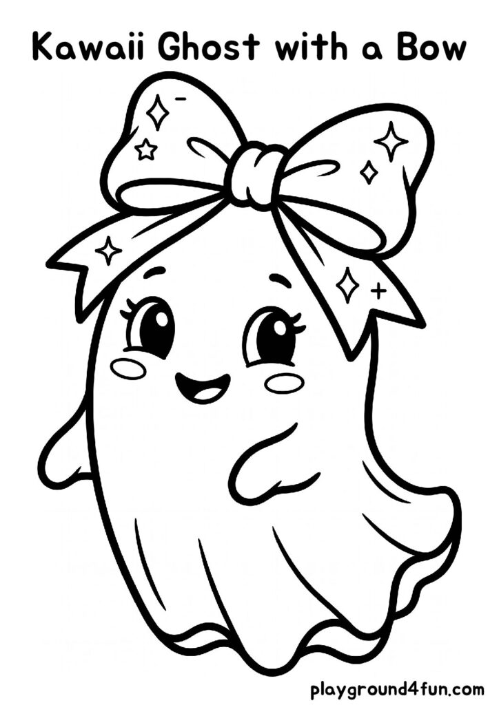 Kawaii Ghost with a Bow Coloring Pages