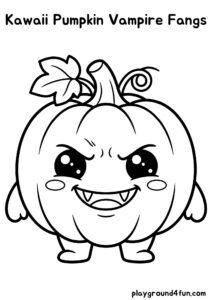 Coloring pages: Kawaii Pumpkin Vampire Fangs pdf