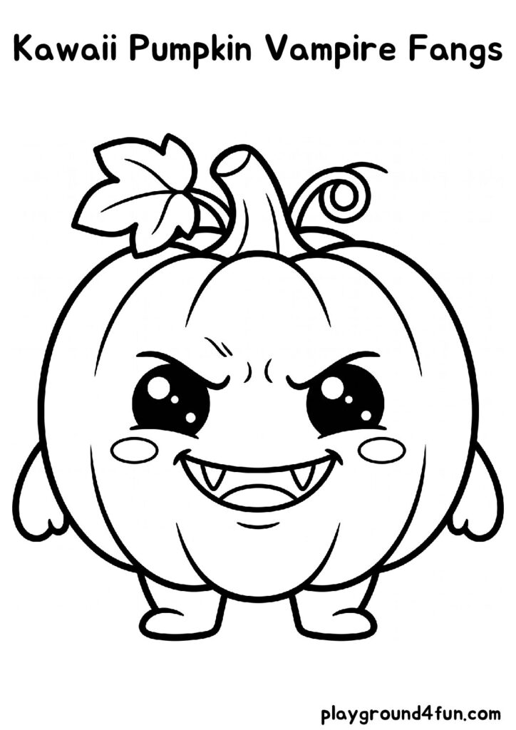 Kawaii Pumpkin Vampire Fangs Coloring Pages