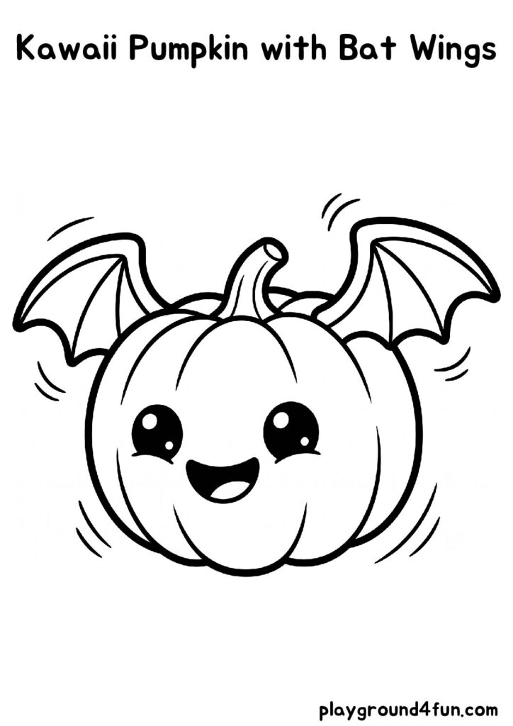 Kawaii Pumpkin with Bat Wings Coloring Pages