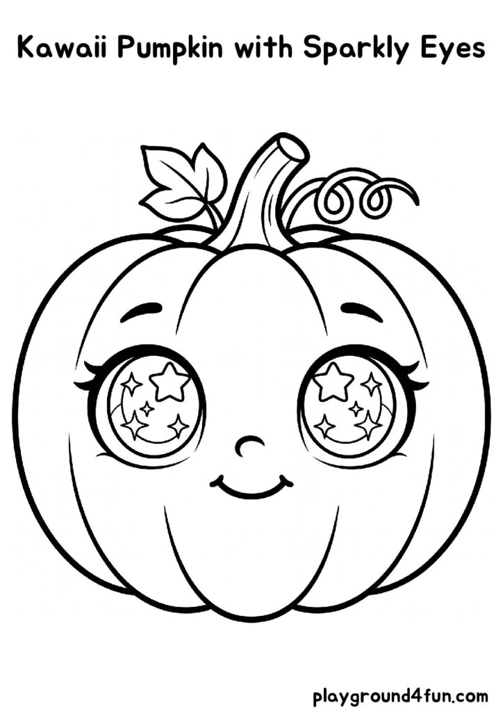 Kawaii Pumpkin with Sparkly Eyes Coloring Pages