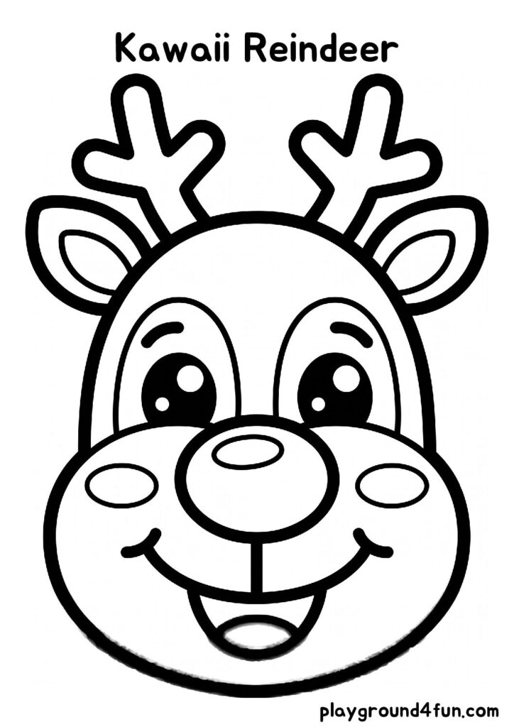 Bold and Easy Kawaii Reindeer Coloring Pages