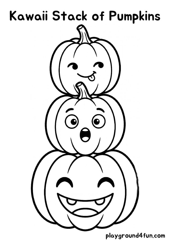 Kawaii Stack of Pumpkins Coloring Pages