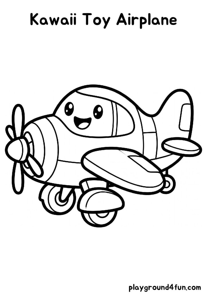 Bold and Easy Kawaii Toy Airplane Coloring Pages