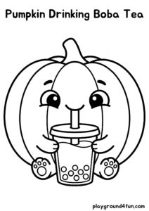 Coloring pages: Pumpkin Drinking Boba Tea pdf