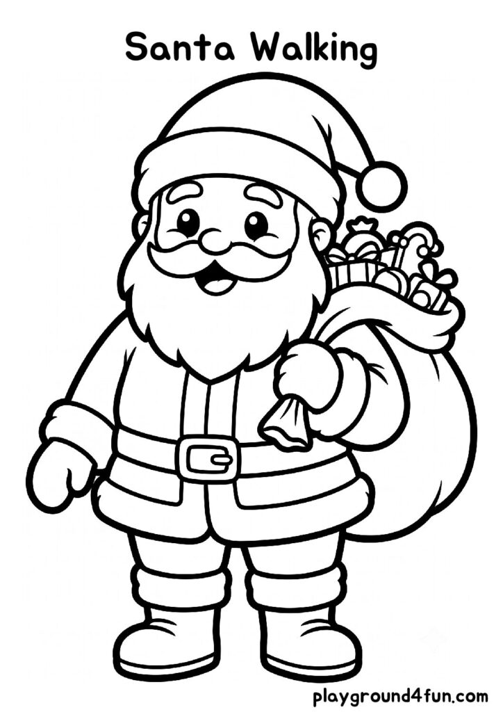 Bold and Easy Santa Walking Coloring Pages