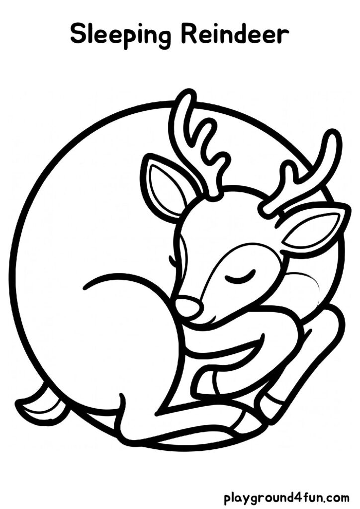 Bold and Easy Sleeping Reindeer Coloring Pages