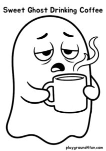 Coloring pages: Sweet Ghost Drinking Coffee pdf
